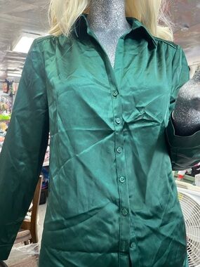 Pleione Emerald Green Satin shirt and pants